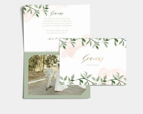 Tarjetas de Agradecimiento con Foto Verde y Rosa